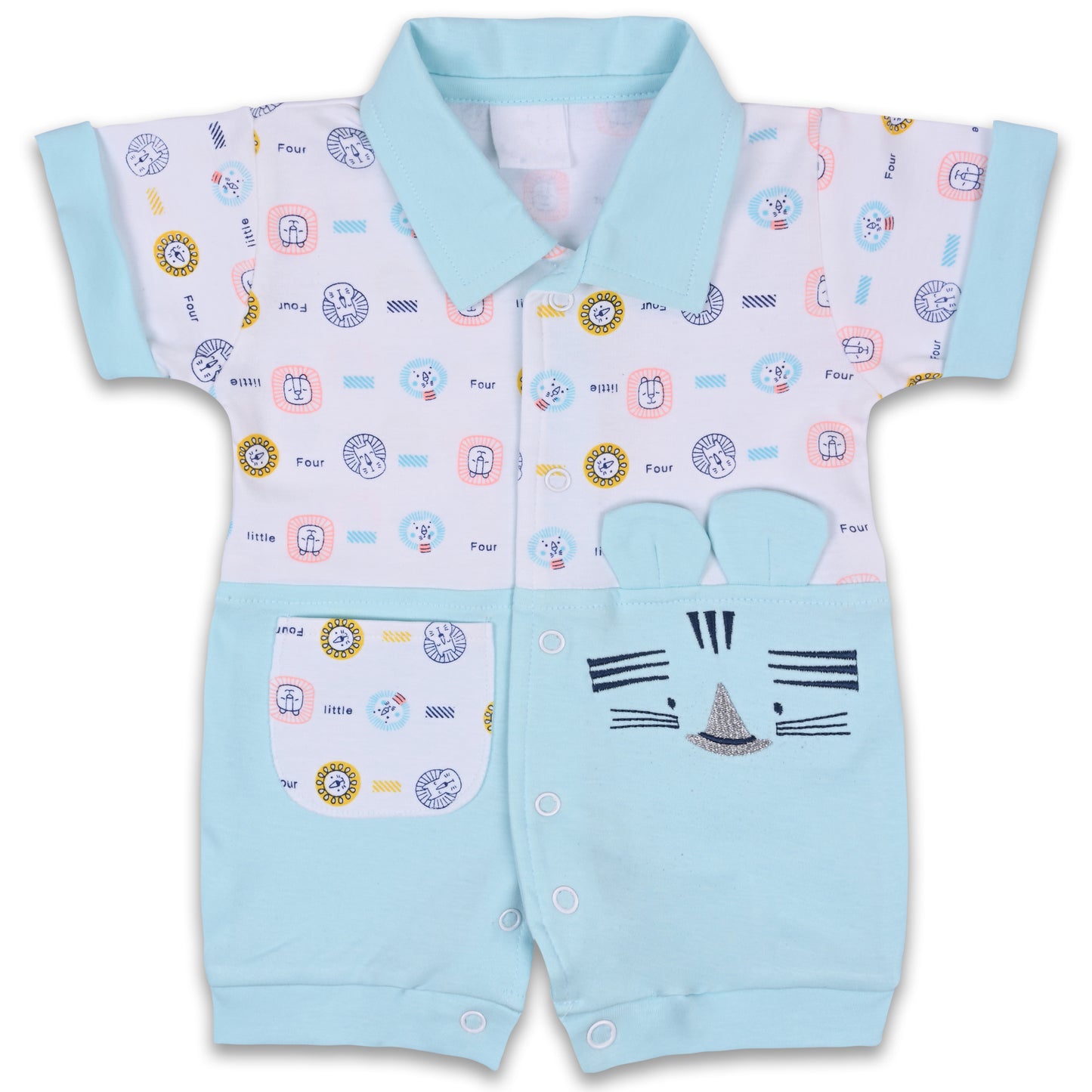 Boys Stirpes and Cotton Rompers with Pocket