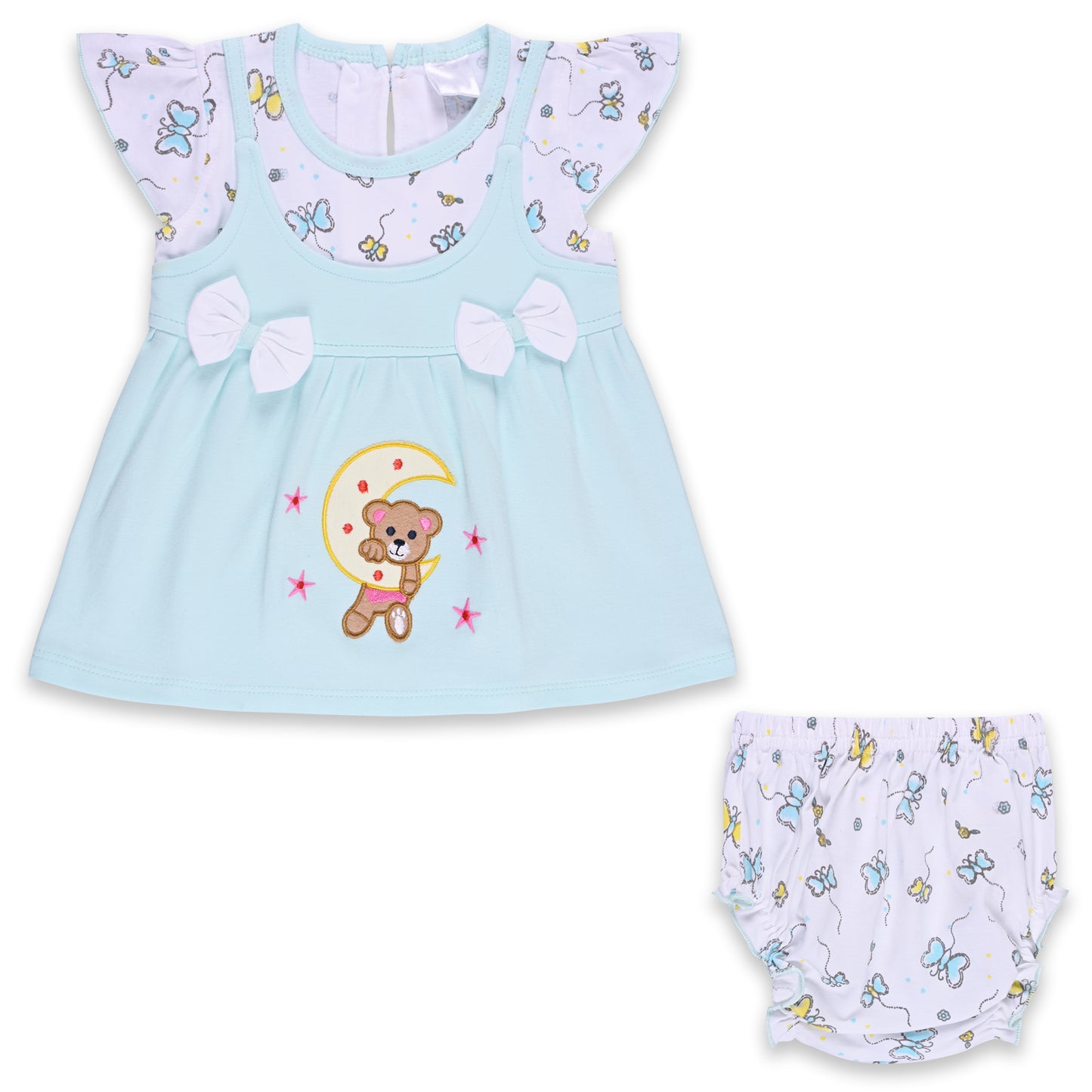 Girls Embroidered Cap sleeve frock dress comes with brief.