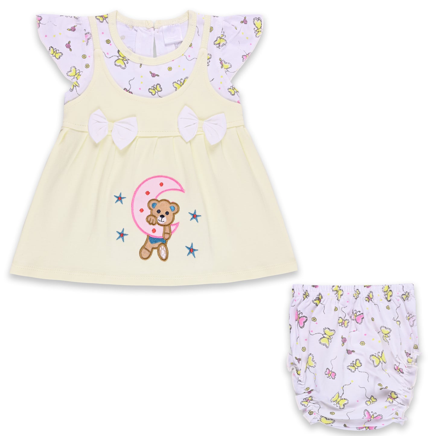 Girls Embroidered Cap sleeve frock dress comes with brief.