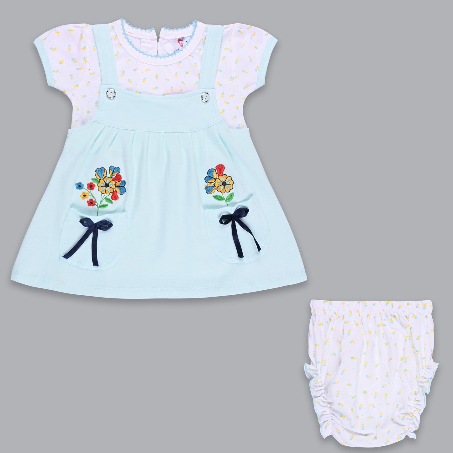 Girls Embroidered With Polka Print Frock Dress Comes With Brief.