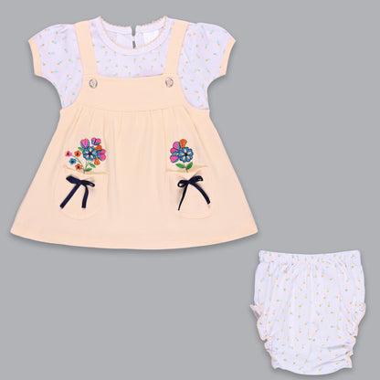 Girls Embroidered With Polka Print Frock Dress Comes With Brief.