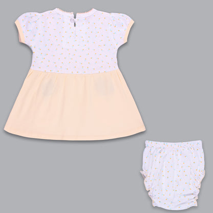 Girls Embroidered With Polka Print Frock Dress Comes With Brief.