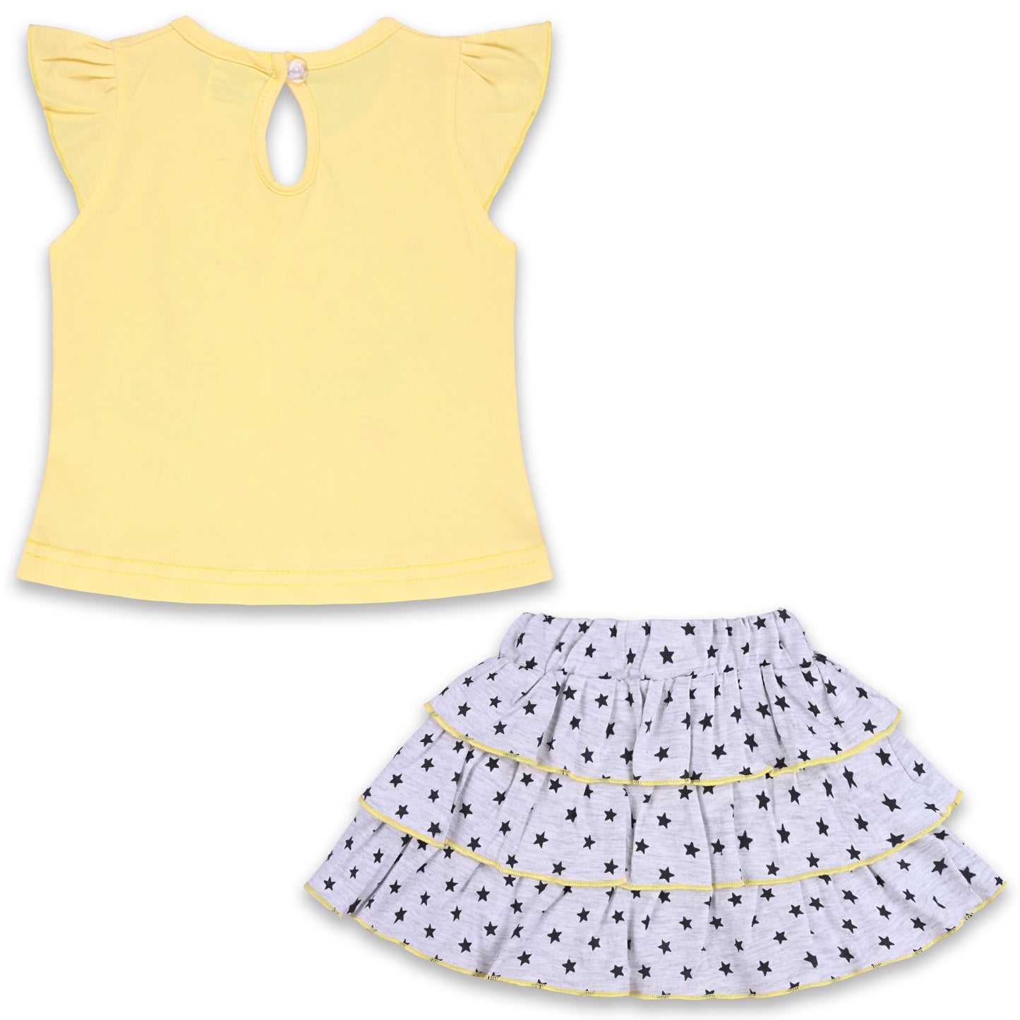 Girls Printed T-Shirt And Polka Dot Printed Skirt