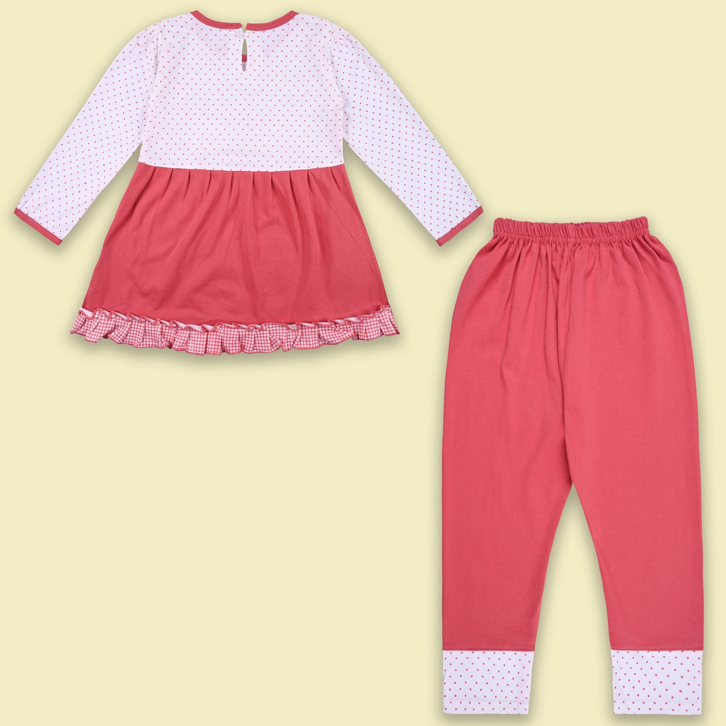 Girls Polka And Applique Print Top And Pant Full Sleeve Clothing Set