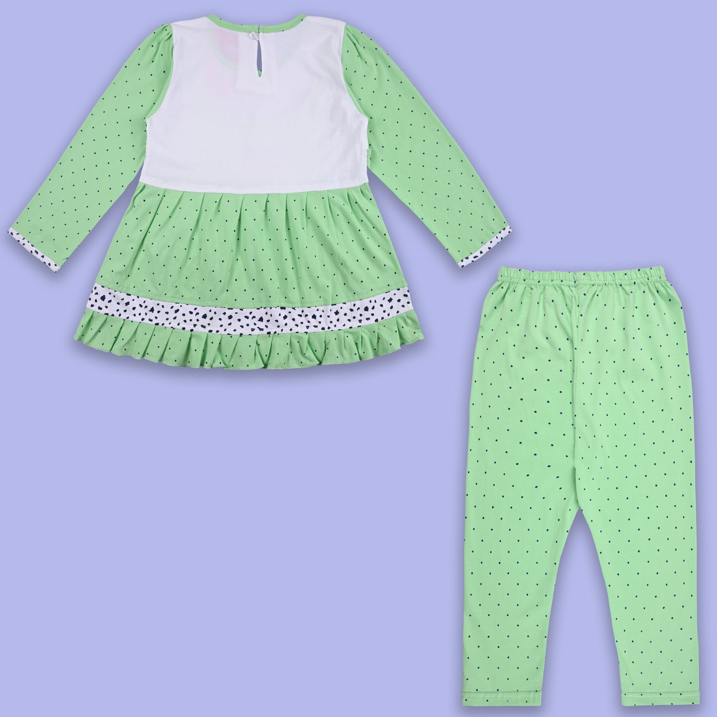 Girls Polka And Applique Print Top And Pant Full Sleeve Clothing Set