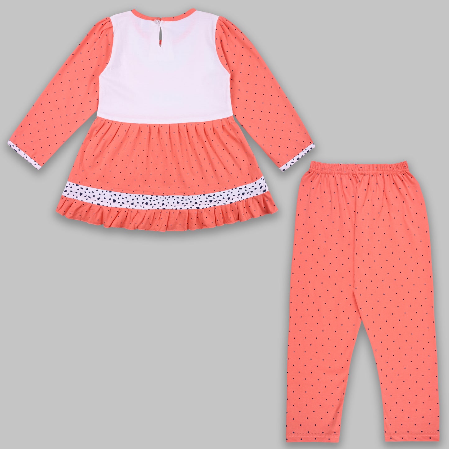 Girls Polka And Applique Print Top And Pant Full Sleeve Clothing Set