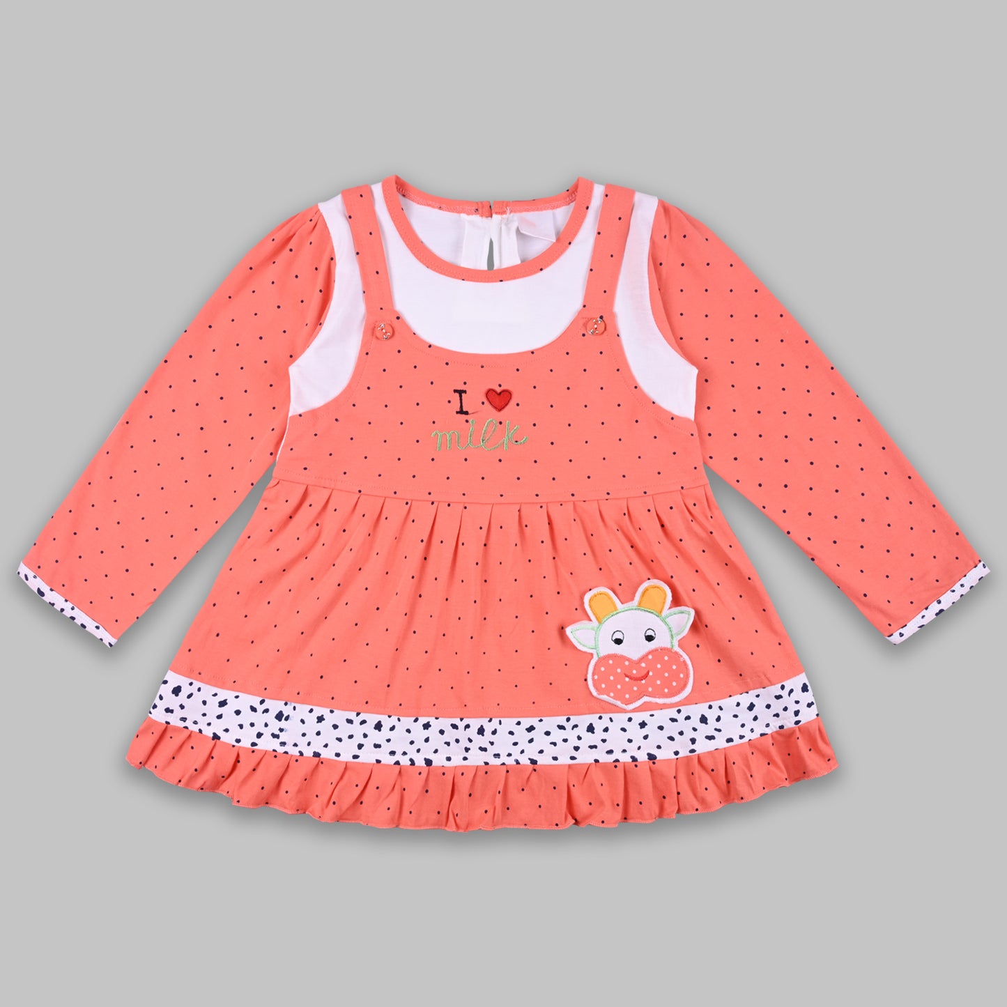 Girls Polka And Applique Print Top And Pant Full Sleeve Clothing Set