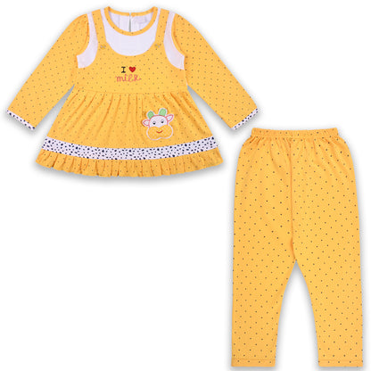 Girls Polka And Applique Print Top And Pant Full Sleeve Clothing Set