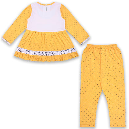 Girls Polka And Applique Print Top And Pant Full Sleeve Clothing Set