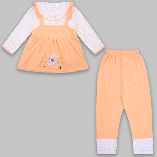 Girls Polka And Applique Print Top And Pant Full Sleeve Clothing Set