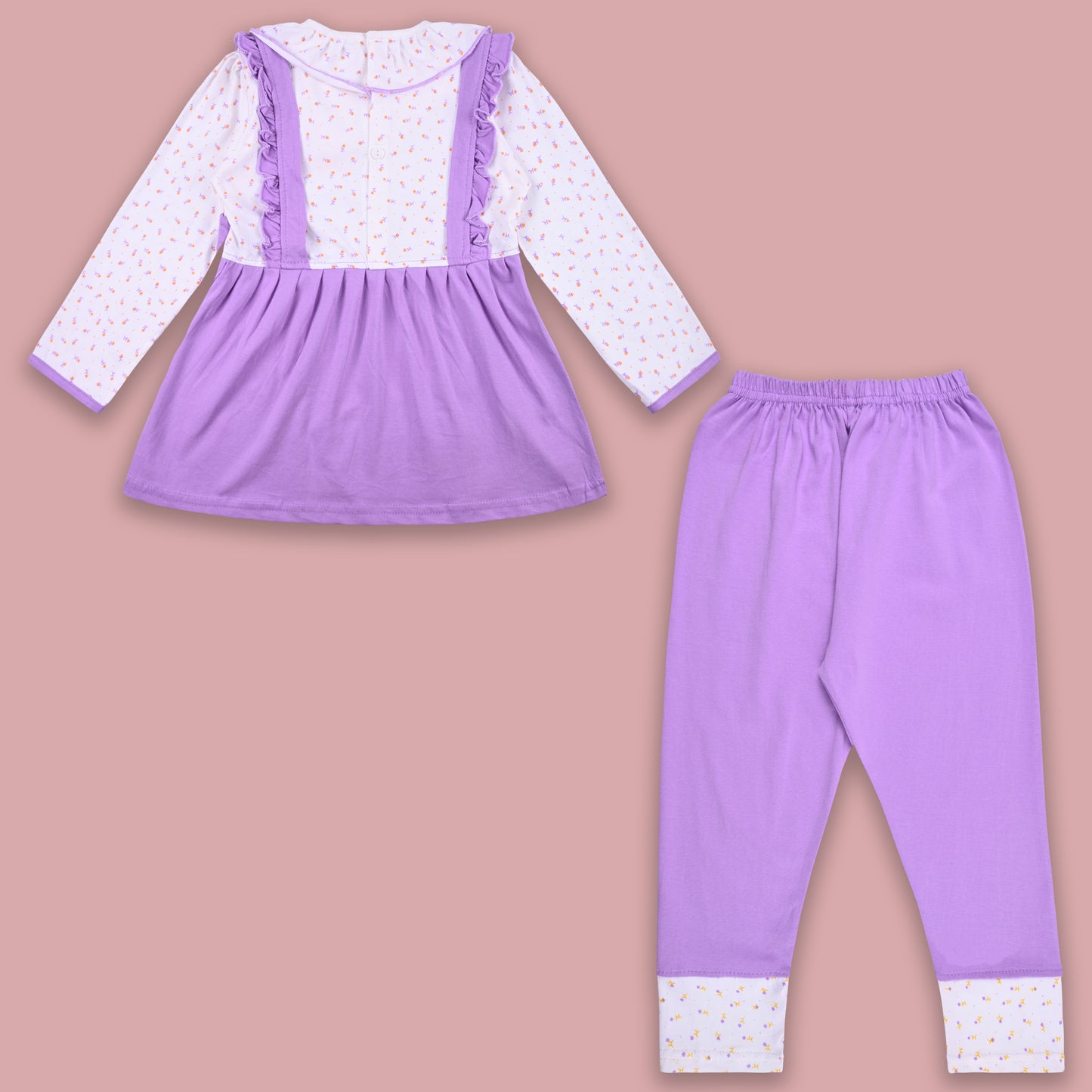 Girls Polka And Applique Print Top And Pant Full Sleeve Clothing Set