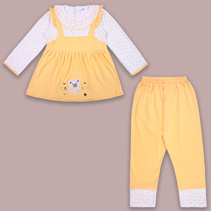 Girls Polka And Applique Print Top And Pant Full Sleeve Clothing Set