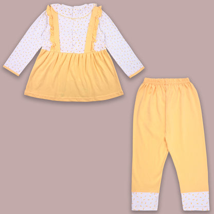 Girls Polka And Applique Print Top And Pant Full Sleeve Clothing Set