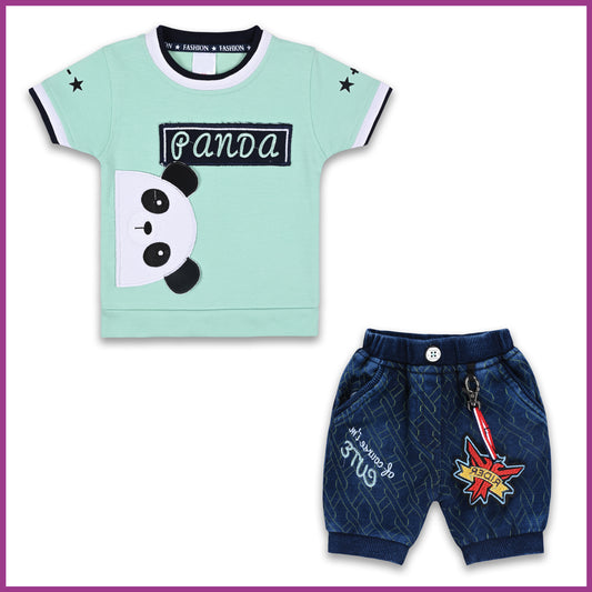 Boys Panda Printed Cotton Clothing Set Dress