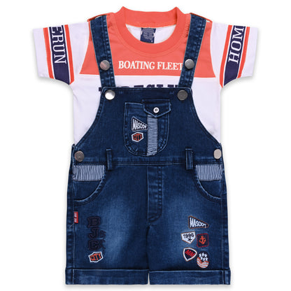 Baby Boys Printed T-Shirt and Shorts Dungaree Set