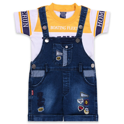 Baby Boys Printed T-Shirt and Shorts Dungaree Set