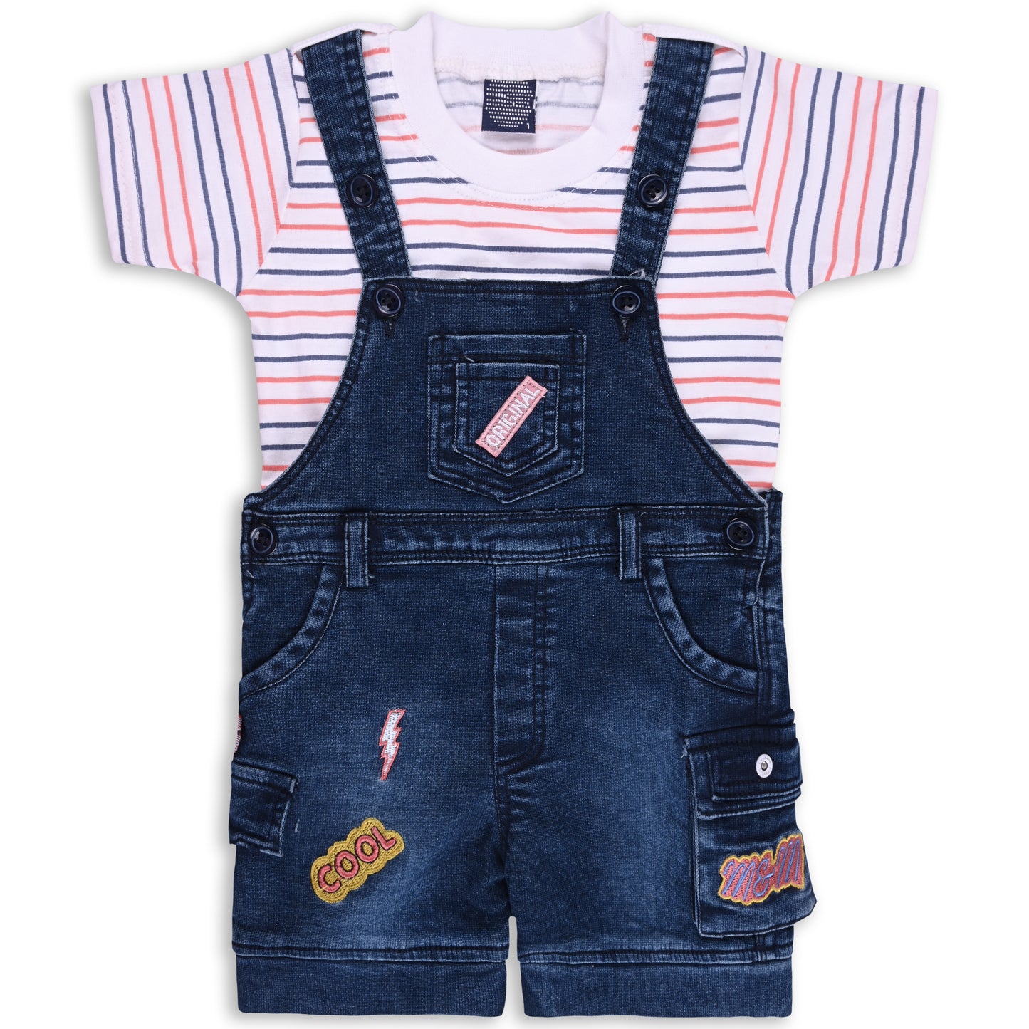 Baby Boys Striped T-Shirt and Shorts Dungaree Set