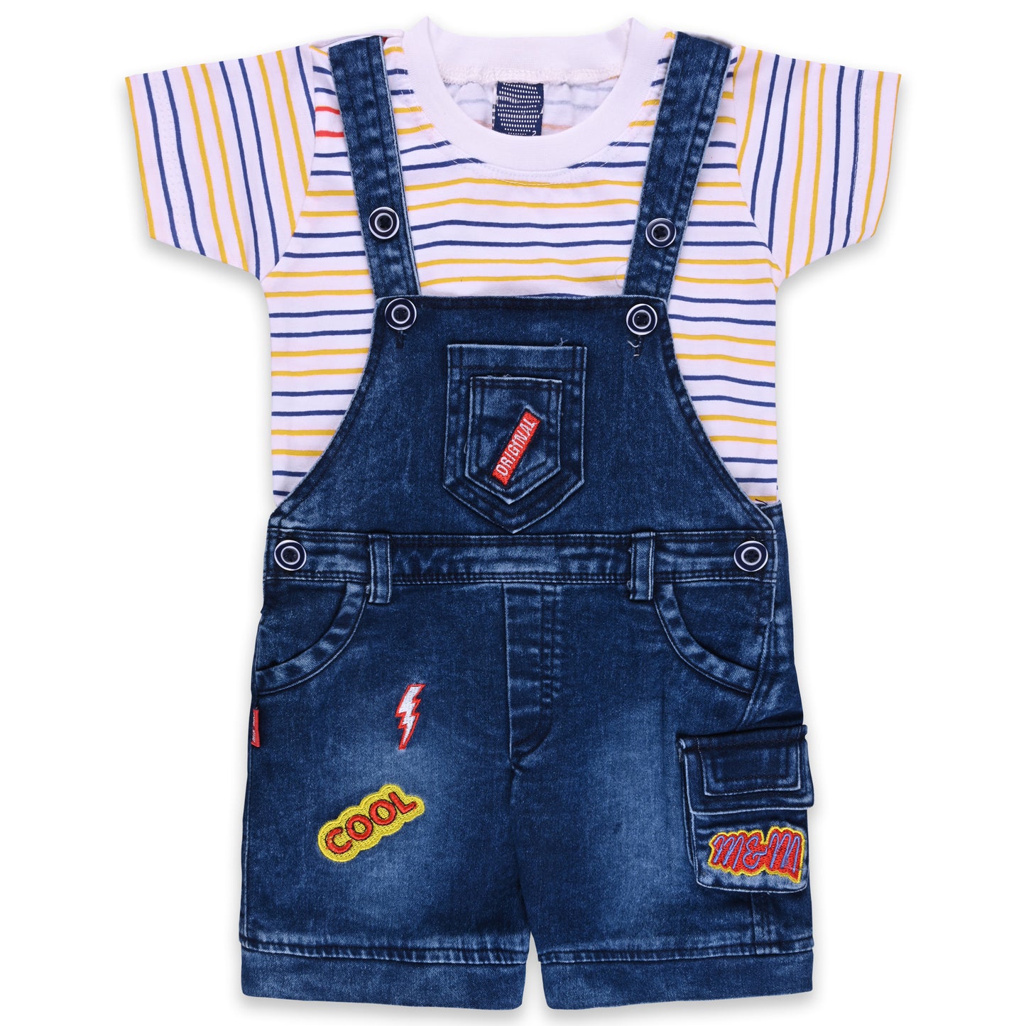 Baby Boys Striped T-Shirt and Shorts Dungaree Set