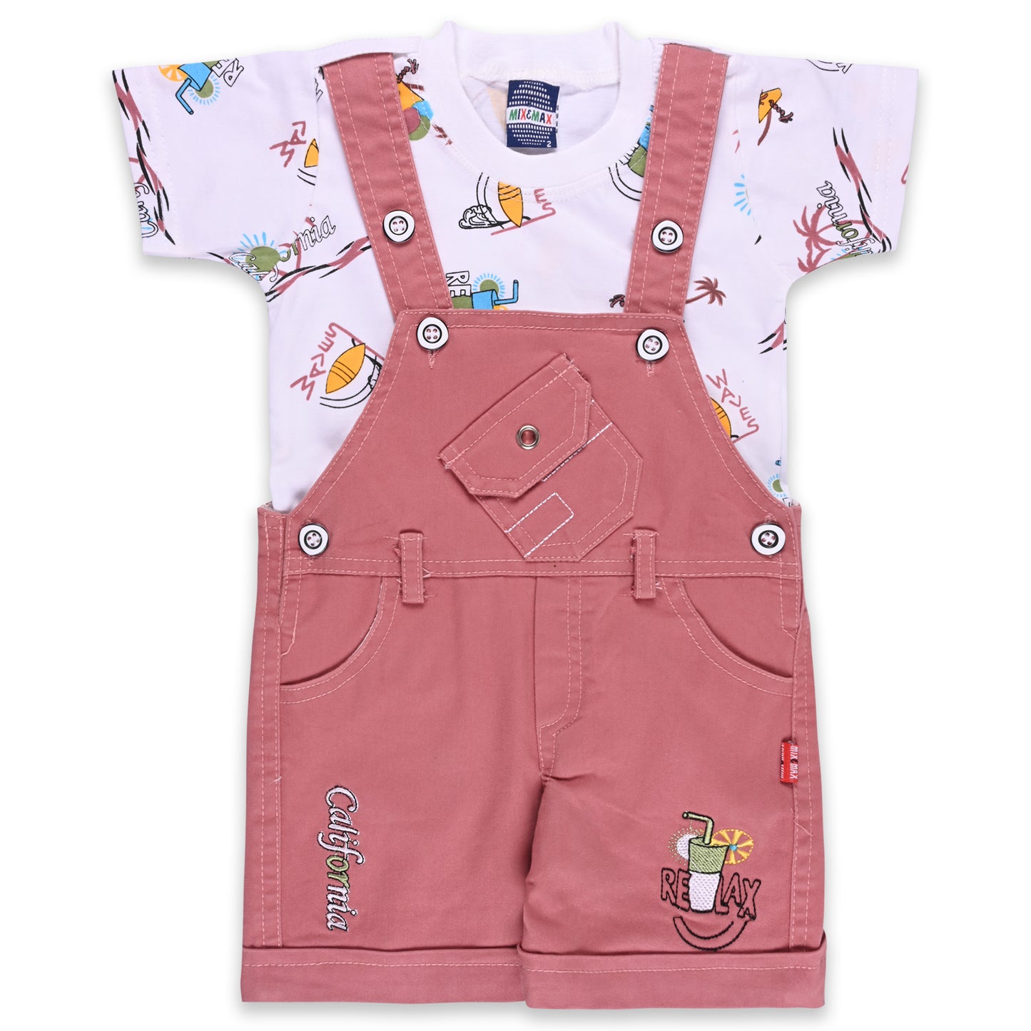 Baby Boys Graphic Print T-Shirt and Shorts Dungaree Set