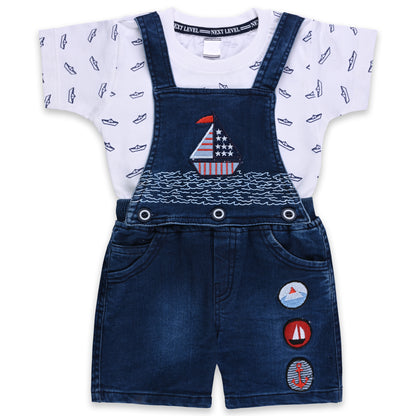 Baby Boys Printed T-Shirt and Shorts Dungaree Set