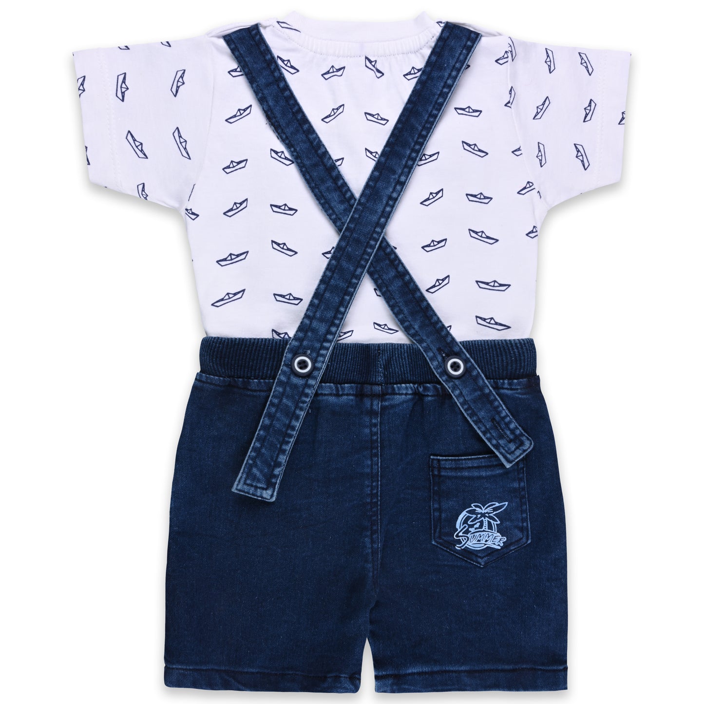 Baby Boys Printed T-Shirt and Shorts Dungaree Set