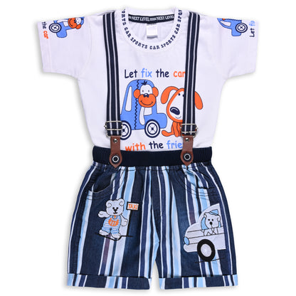 Baby Boys Striped T-Shirt and Shorts Dungaree Set