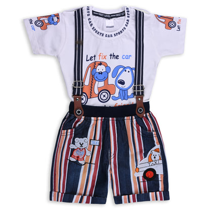 Baby Boys Striped T-Shirt and Shorts Dungaree Set