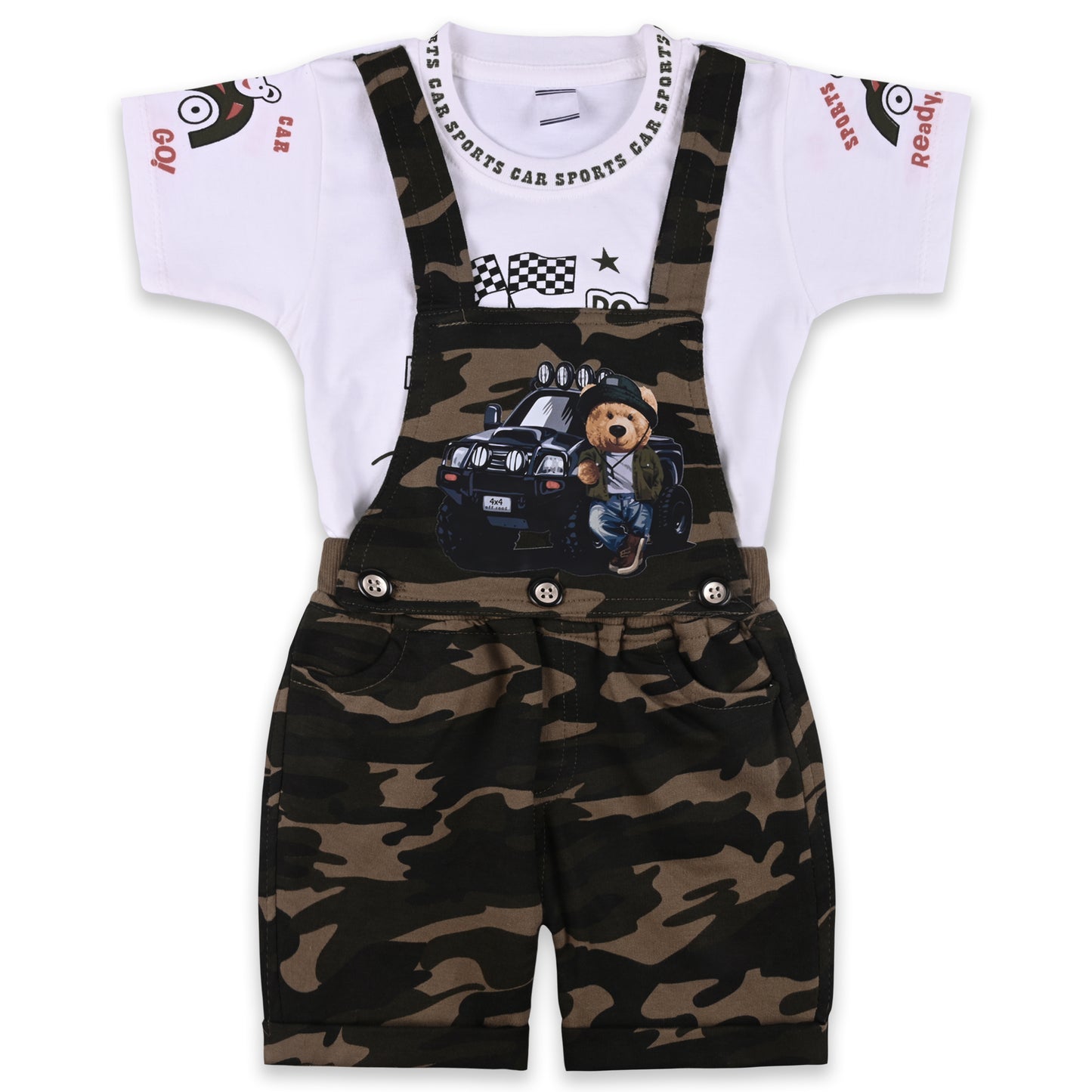 Baby Boys Camouflage Pattern T-Shirt and Shorts Dungaree Set