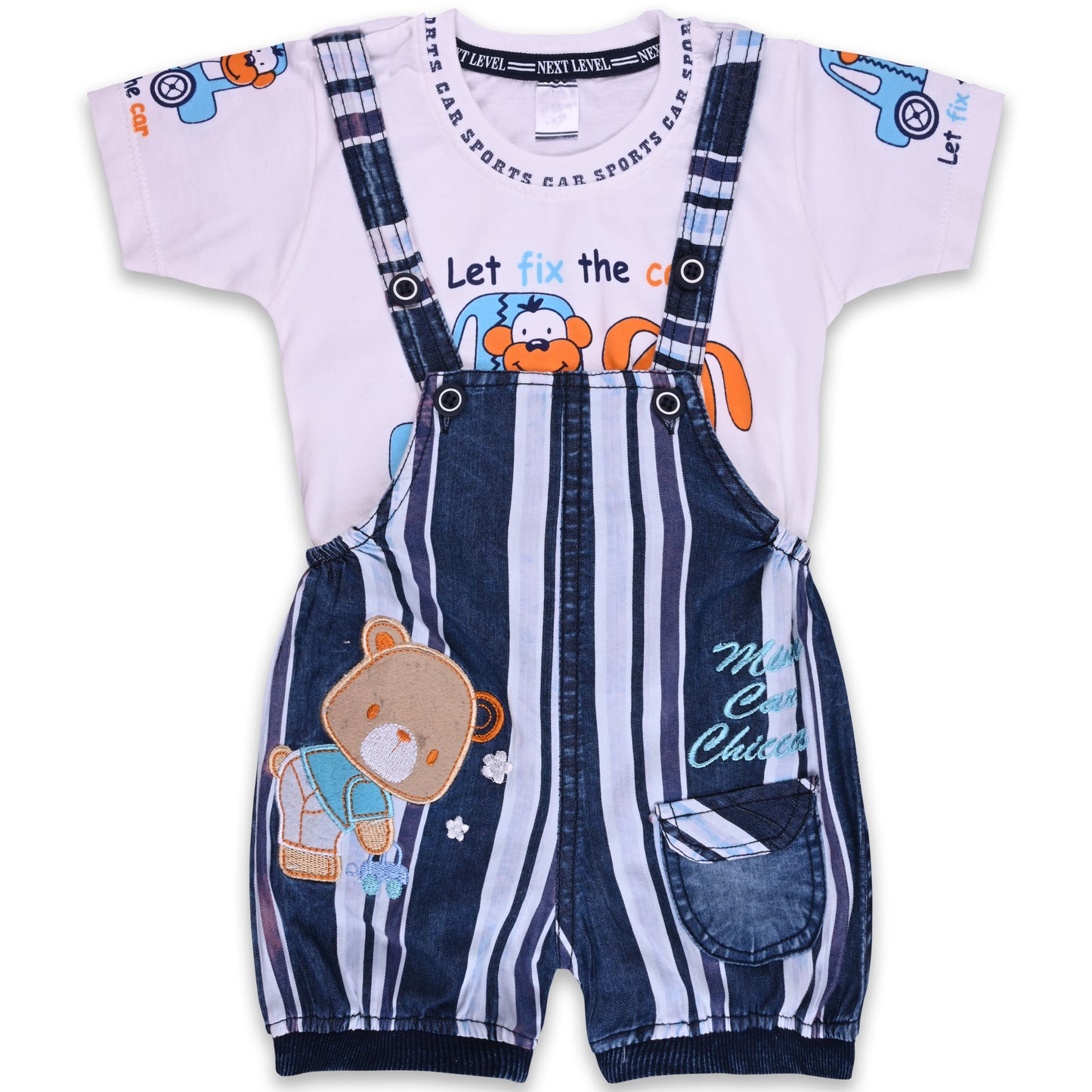 Baby Boys Striped and Applique T-Shirt and Shorts Dungaree Set