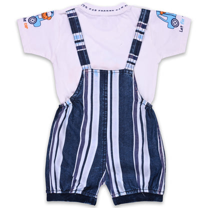 Baby Boys Striped and Applique T-Shirt and Shorts Dungaree Set