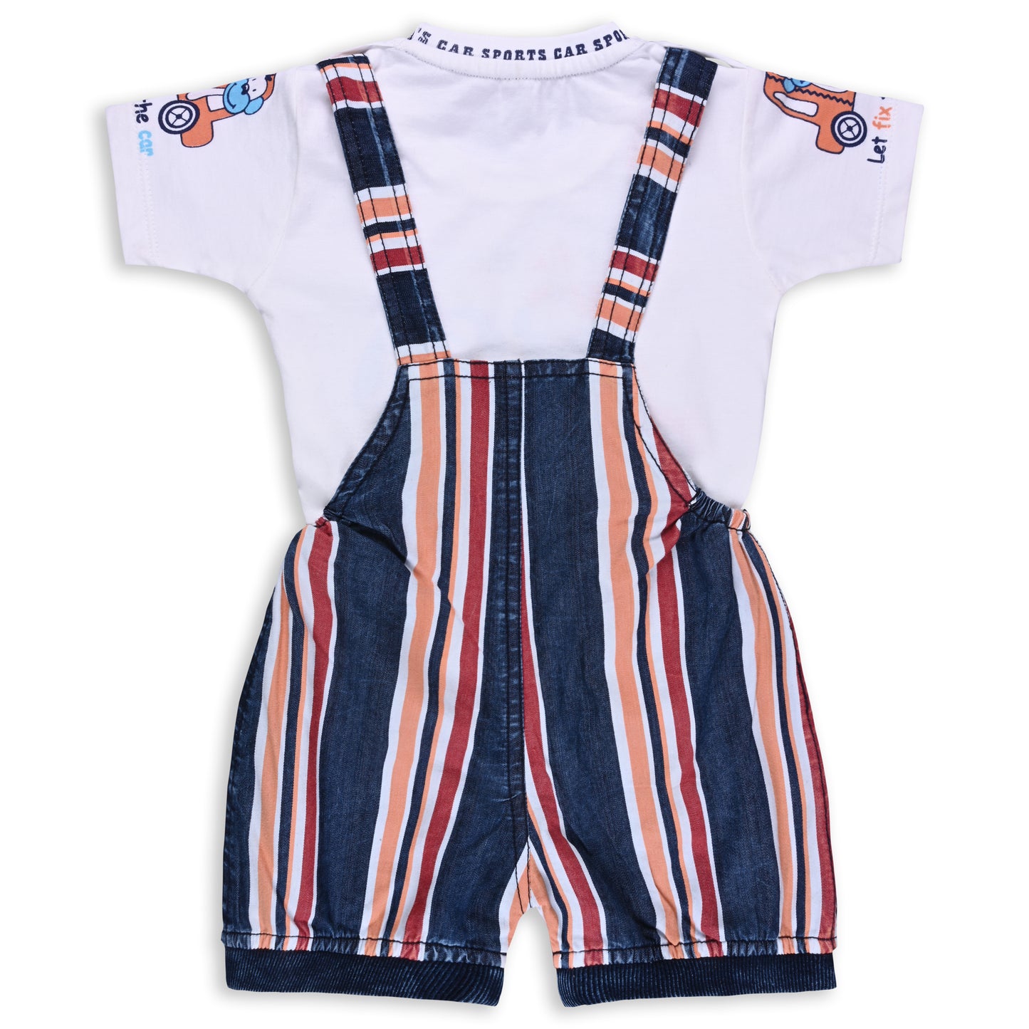 Baby Boys Striped and Applique T-Shirt and Shorts Dungaree Set