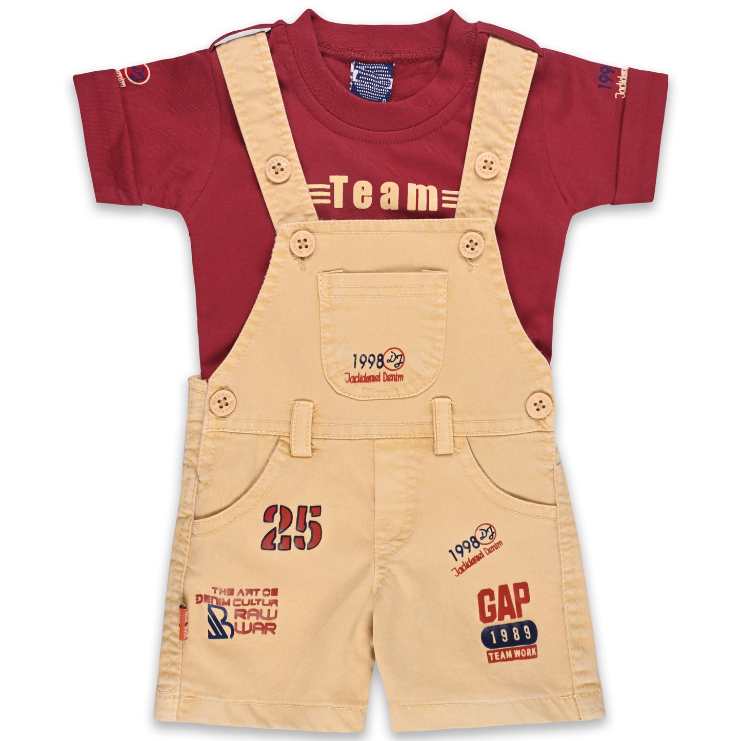 Baby Boys Printed T-Shirt and Shorts Dungaree Set