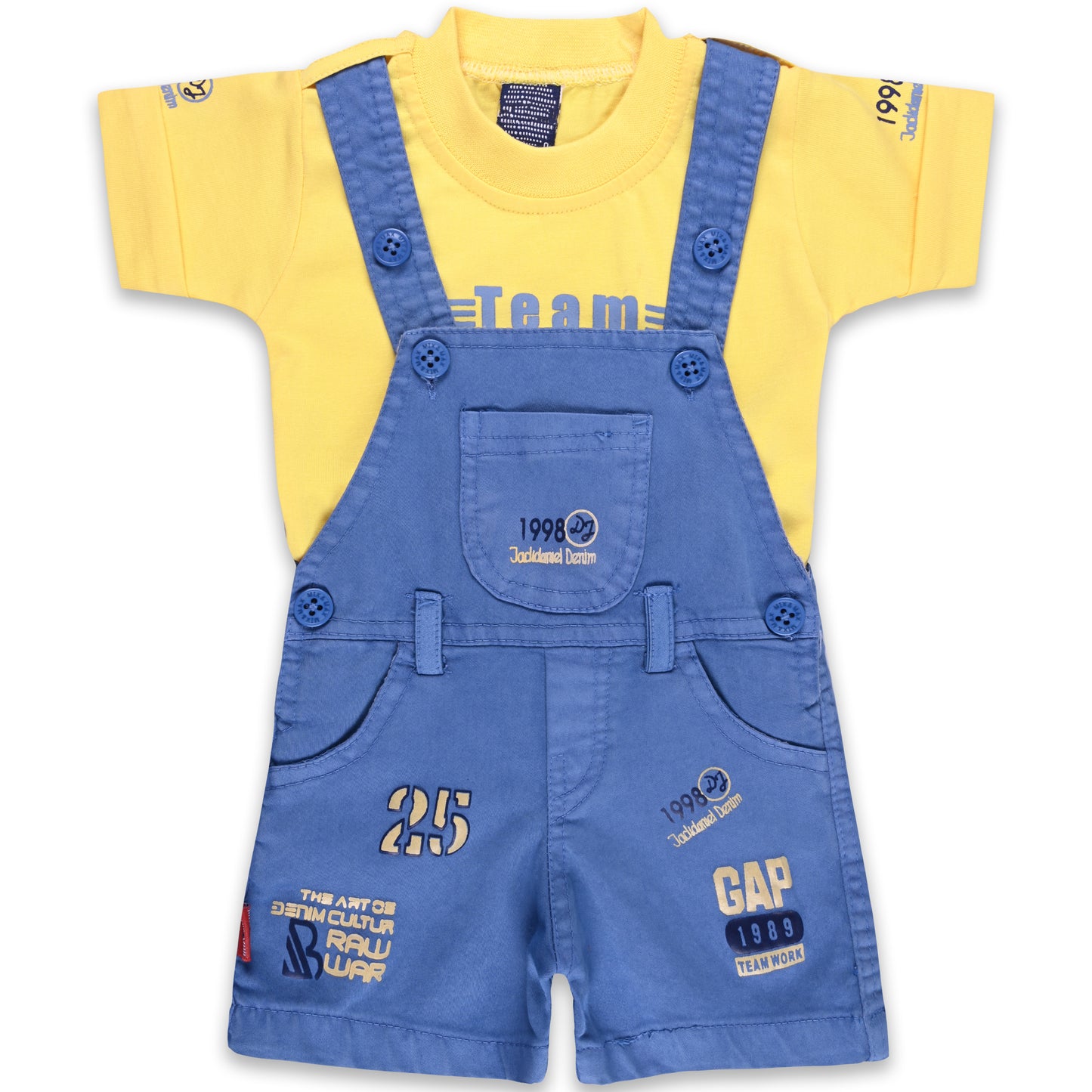 Baby Boys Printed T-Shirt and Shorts Dungaree Set