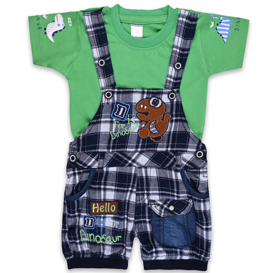 Baby Boys Checked T-Shirt and Shorts Dungaree Set