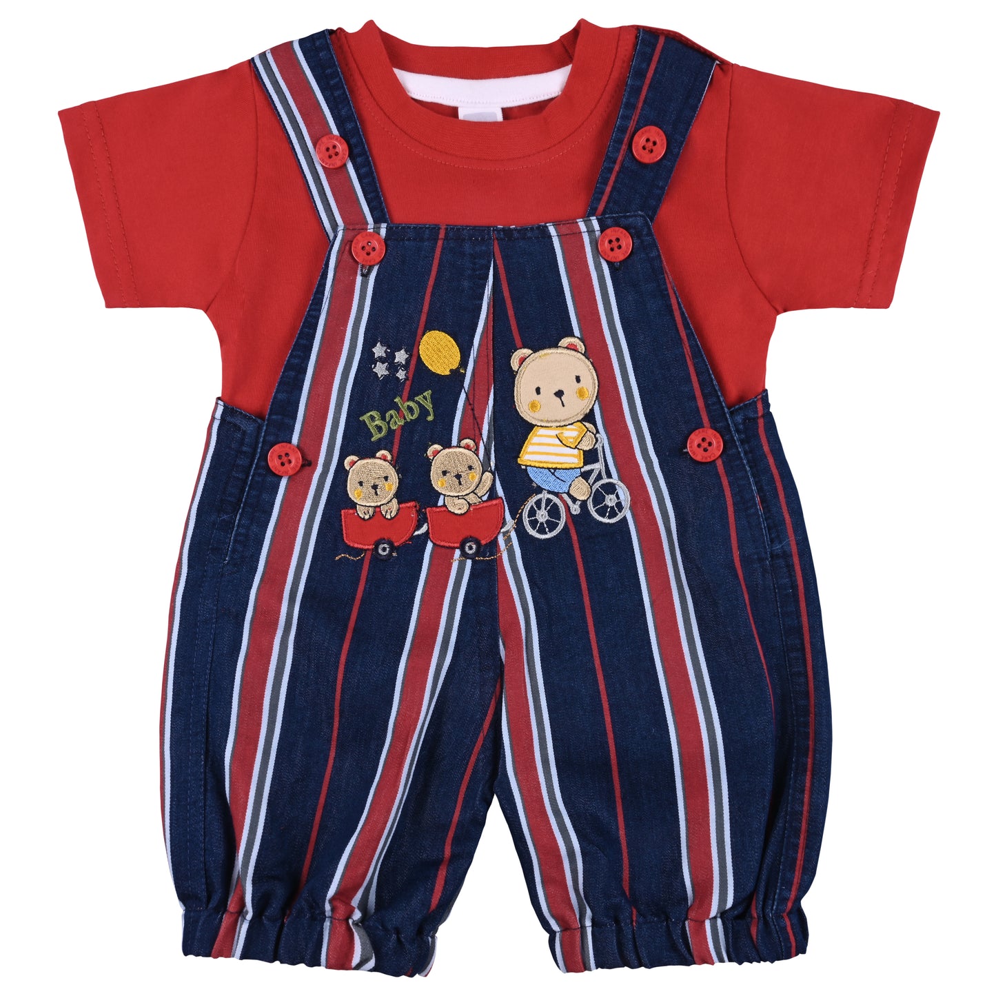 Baby Boys Striped T-Shirt and Shorts Dungaree Set