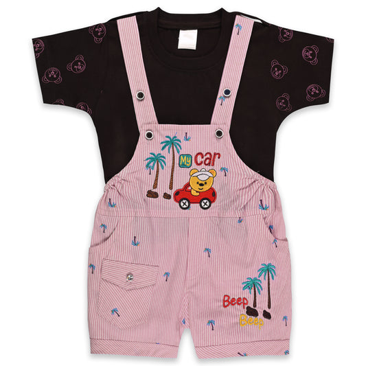 Baby Boys Printed and Applique T-Shirt and Shorts Dungaree Set