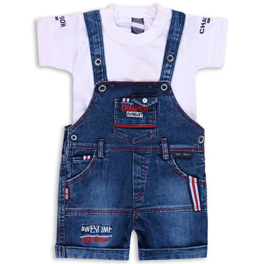 Baby Boys Printed T-Shirt and Shorts Dungaree Set