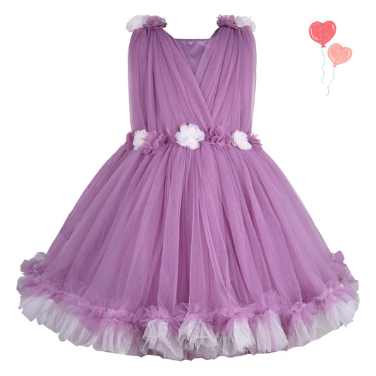 Girls Floral Net Embellished Flared Dress