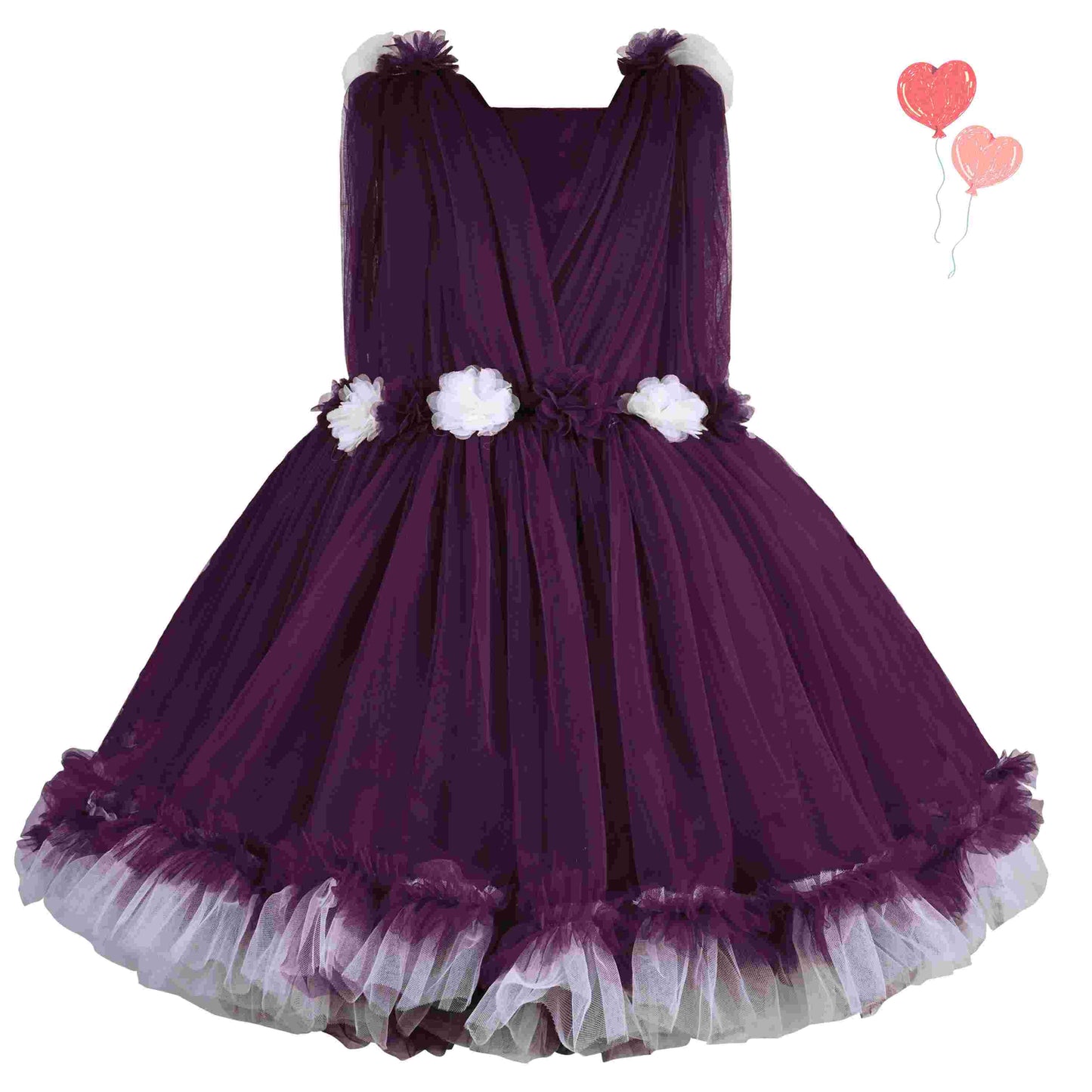 Girls Floral Net Embellished Flared Dress