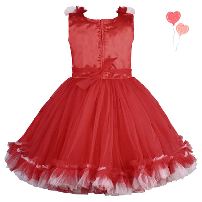 Girls Floral Net Embellished Flared Dress