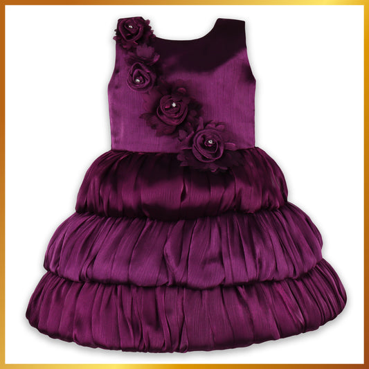 Girls Knee Length Satin Solid Party Dress