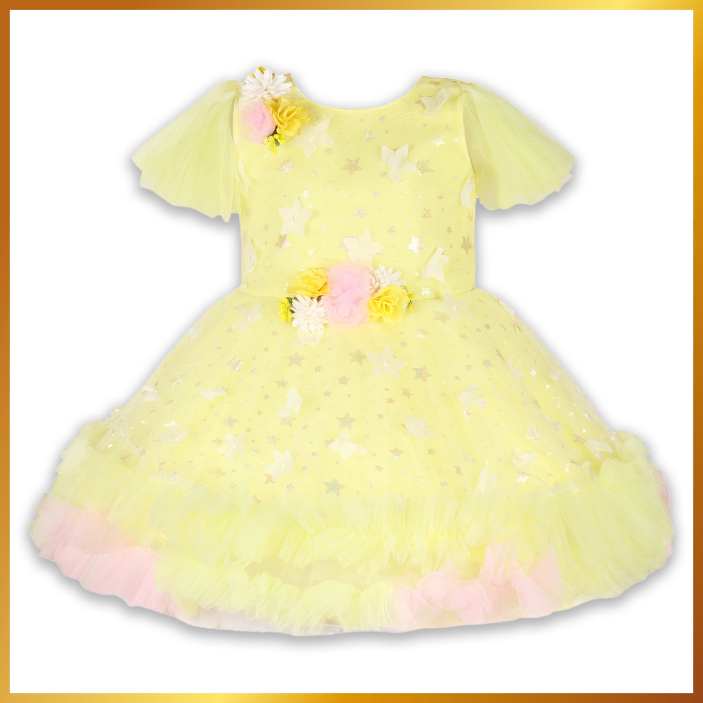 Girls Knee Length Net Floral Party Dress