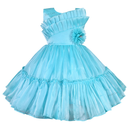 Girls Knee Length Net Floral Party Dress