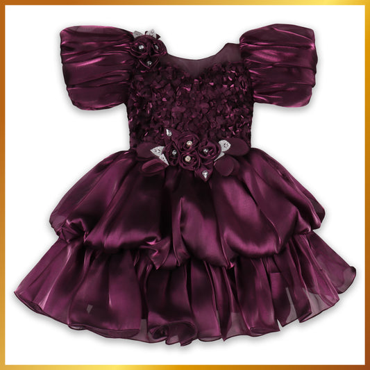 Girls Flower Detail Flared Party Dress