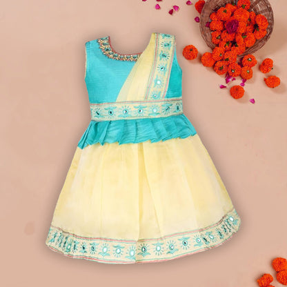 Girls A-Line Embellished Attached Dupatta Dress