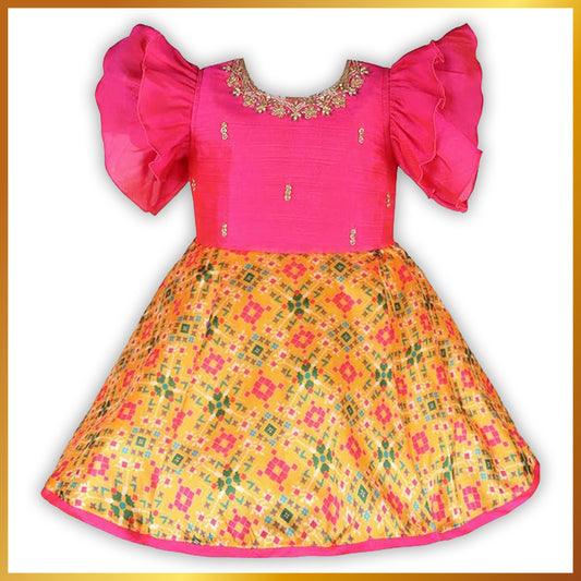 Girls Printed Embroidered A-Line Ethnic Dress