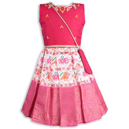 Girls Ethnic Floral Printed Ethnic Top and Skirt Set