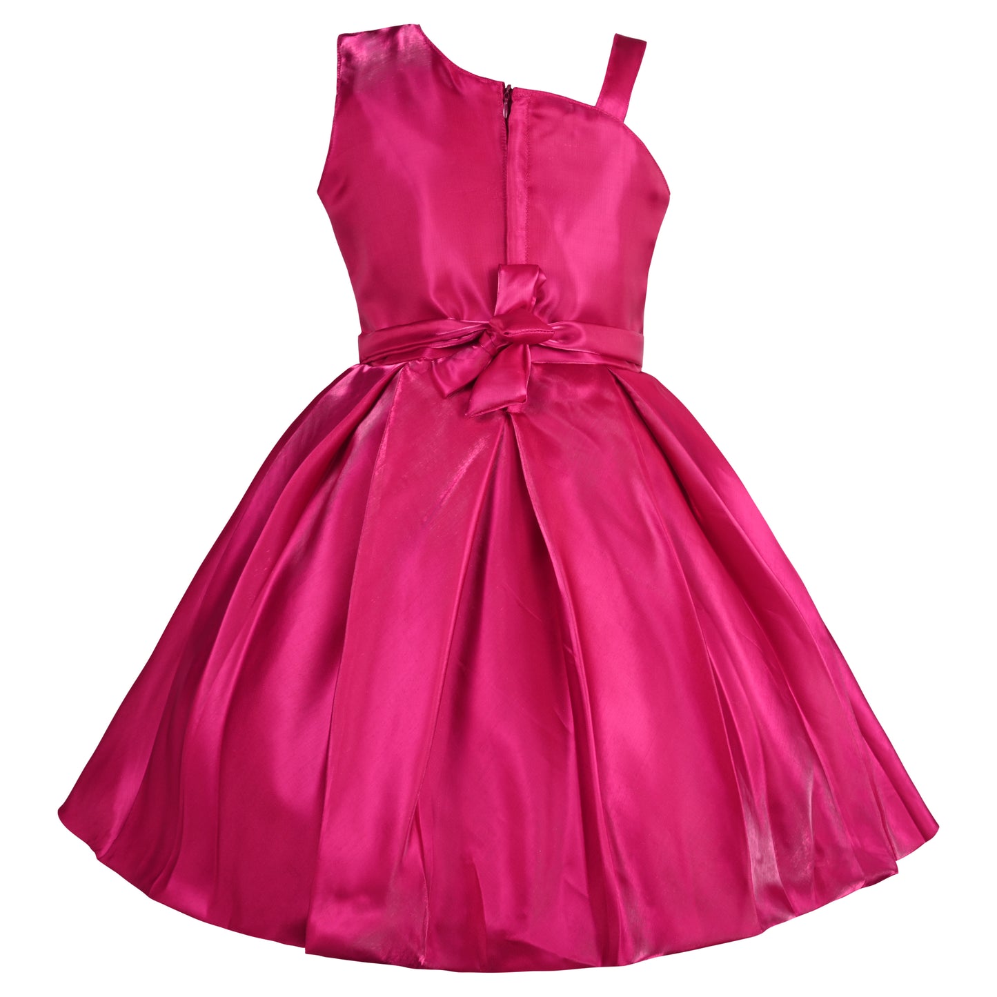 Girls Solid One Shoulder Strap Fit and Flare Frock Dress