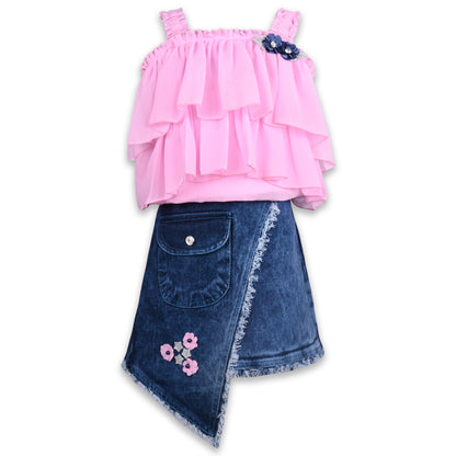 Girls Solid Top and Shorts Clothing Set