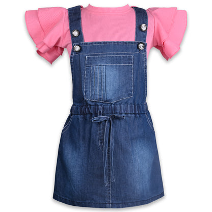 Girls Solid Top and Shorts Dungaree Set